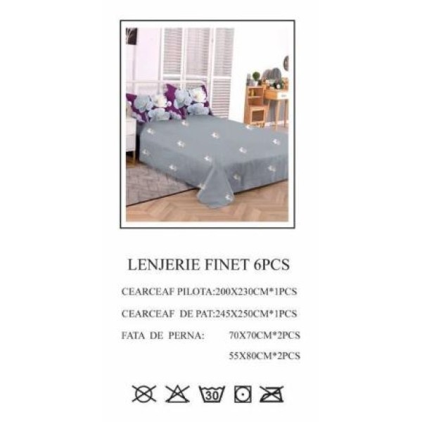 Set Lenjerie Eleganta pentru pat dublu din Bumbac Finet compus din 6 piese, Cearceaf de pat 245x250cm, PW-755 Set Lenjerie Eleganta pentru pat dublu din Bumbac Finet compus din 6 piese, Cearceaf de pat 245x250cm, PW-755