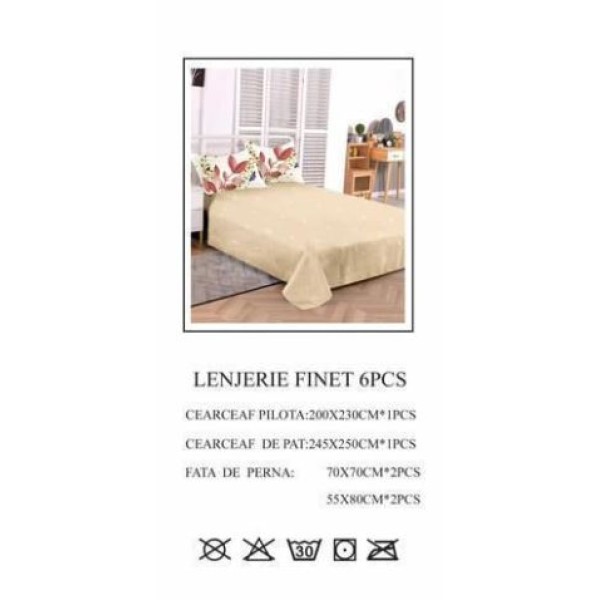 Set Lenjerie Eleganta pentru pat dublu din Bumbac Finet compus din 6 piese, Cearceaf de pat 245x250cm, PW-749 Set Lenjerie Eleganta pentru pat dublu din Bumbac Finet compus din 6 piese, Cearceaf de pat 245x250cm, PW-749
