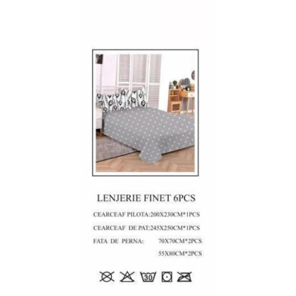 Set Lenjerie Eleganta pentru pat dublu din Bumbac Finet compus din 6 piese, Cearceaf de pat 245x250cm, PW-680 Set Lenjerie Eleganta pentru pat dublu din Bumbac Finet compus din 6 piese, Cearceaf de pat 245x250cm, PW-680