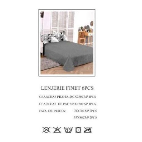 Set Lenjerie Eleganta pentru pat dublu din Bumbac Finet compus din 6 piese, Cearceaf de pat 245x250cm, PW-700 Set Lenjerie Eleganta pentru pat dublu din Bumbac Finet compus din 6 piese, Cearceaf de pat 245x250cm, PW-700