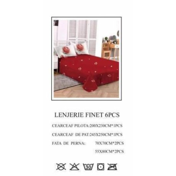 Set Lenjerie Eleganta pentru pat dublu din Bumbac Finet compus din 6 piese, Cearceaf de pat 245x250cm, PW-758 Set Lenjerie Eleganta pentru pat dublu din Bumbac Finet compus din 6 piese, Cearceaf de pat 245x250cm, PW-758