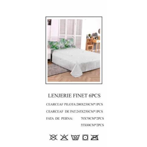 Set Lenjerie Eleganta pentru pat dublu din Bumbac Finet compus din 6 piese, Cearceaf de pat 245x250cm, PW-790 Set Lenjerie Eleganta pentru pat dublu din Bumbac Finet compus din 6 piese, Cearceaf de pat 245x250cm, PW-790