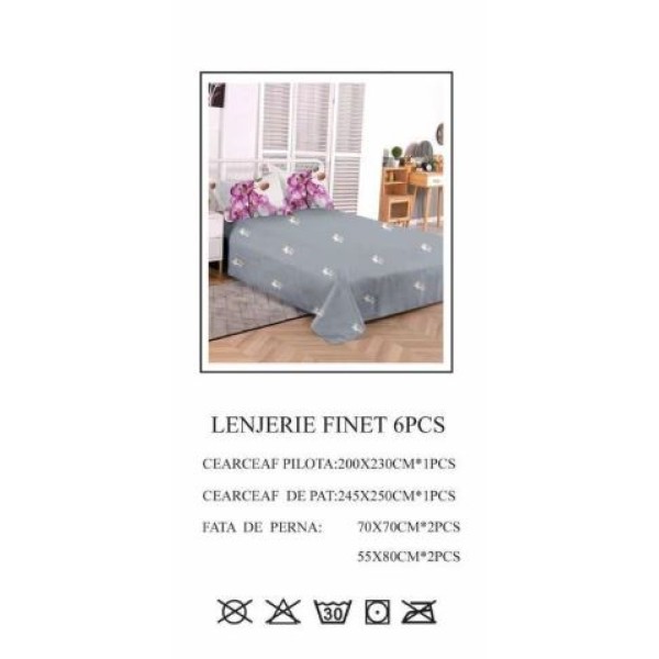 Set Lenjerie Eleganta pentru pat dublu din Bumbac Finet compus din 6 piese, Cearceaf de pat 245x250cm, PW-754 Set Lenjerie Eleganta pentru pat dublu din Bumbac Finet compus din 6 piese, Cearceaf de pat 245x250cm, PW-754