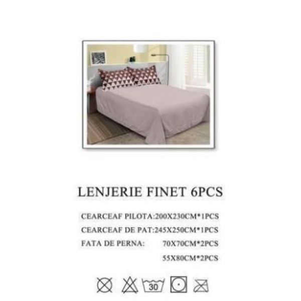 Set Lenjerie Eleganta pentru pat dublu din Bumbac Finet compus din 6 piese, Cearceaf de pat 245x250cm, PW-951 Set Lenjerie Eleganta pentru pat dublu din Bumbac Finet compus din 6 piese, Cearceaf de pat 245x250cm, PW-951
