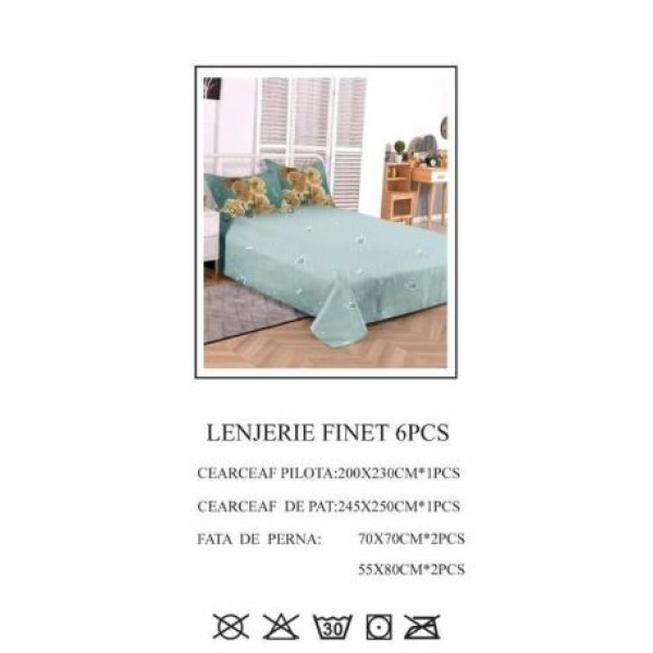 Set Lenjerie Eleganta pentru pat dublu din Bumbac Finet compus din 6 piese, Cearceaf de pat 245x250cm, PW-757 Set Lenjerie Eleganta pentru pat dublu din Bumbac Finet compus din 6 piese, Cearceaf de pat 245x250cm, PW-757