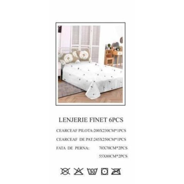 Set Lenjerie Eleganta pentru pat dublu din Bumbac Finet compus din 6 piese, Cearceaf de pat 245x250cm, PW-685 Set Lenjerie Eleganta pentru pat dublu din Bumbac Finet compus din 6 piese, Cearceaf de pat 245x250cm, PW-685