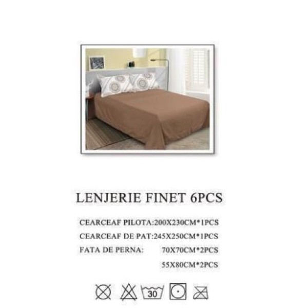 Set Lenjerie Eleganta pentru pat dublu din Bumbac Finet compus din 6 piese, Cearceaf de pat 245x250cm, PW-980 Set Lenjerie Eleganta pentru pat dublu din Bumbac Finet compus din 6 piese, Cearceaf de pat 245x250cm, PW-980