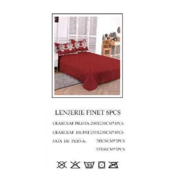 Set Lenjerie Eleganta pentru pat dublu din Bumbac Finet compus din 6 piese, Cearceaf de pat 245x250cm, PW-730 Set Lenjerie Eleganta pentru pat dublu din Bumbac Finet compus din 6 piese, Cearceaf de pat 245x250cm, PW-730