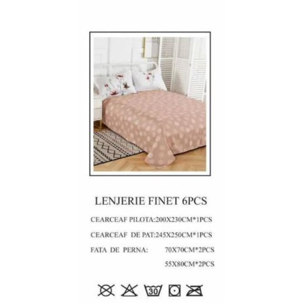 Set Lenjerie Eleganta pentru pat dublu din Bumbac Finet compus din 6 piese, Cearceaf de pat 245x250cm, PW-666 Set Lenjerie Eleganta pentru pat dublu din Bumbac Finet compus din 6 piese, Cearceaf de pat 245x250cm, PW-666