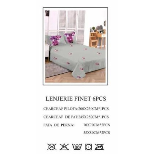 Set Lenjerie Eleganta pentru pat dublu din Bumbac Finet compus din 6 piese, Cearceaf de pat 245x250cm, PW-751 Set Lenjerie Eleganta pentru pat dublu din Bumbac Finet compus din 6 piese, Cearceaf de pat 245x250cm, PW-751
