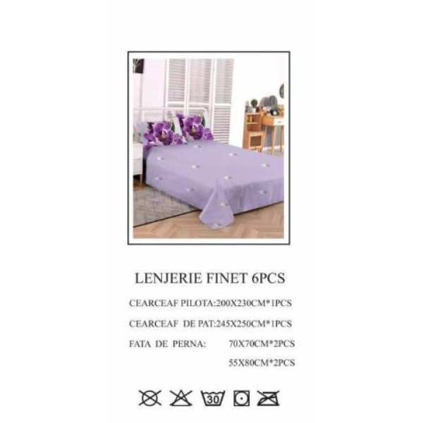 Set Lenjerie Eleganta pentru pat dublu din Bumbac Finet compus din 6 piese, Cearceaf de pat 245x250cm, PW-750 Set Lenjerie Eleganta pentru pat dublu din Bumbac Finet compus din 6 piese, Cearceaf de pat 245x250cm, PW-750
