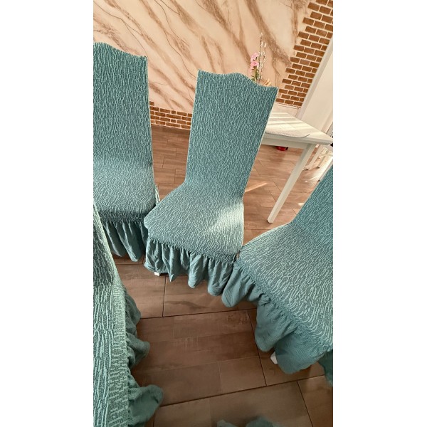 Set 6 huse din Jacquard pentru scaune cu volanase, VERDE, HJ-04