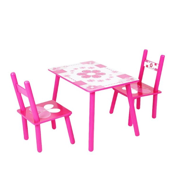 Set masuta lemn cu 2 scaune, 59x39x40 cm, Fluturasi roz, ML-01