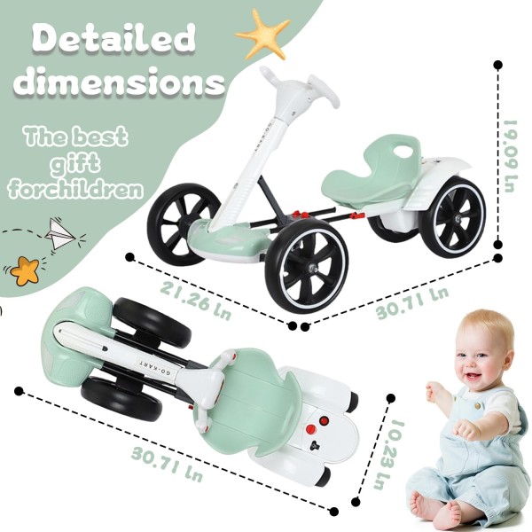 Masina Electrica Tip Kart pliabil de 6V cu scaun și volan reglabile pentru băieți și fete, muzică, roată pliabilă, lumini LED intermitente, Rosu