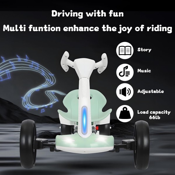 Masina Electrica Tip Kart pliabil de 6V cu scaun și volan reglabile pentru băieți și fete, muzică, roată pliabilă, lumini LED intermitente, Rosu