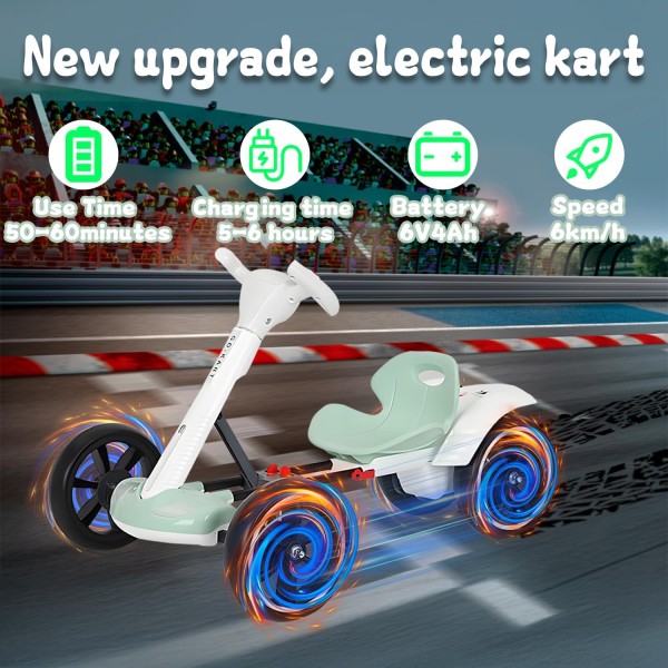 Masina Electrica Tip Kart pliabil de 6V cu scaun și volan reglabile pentru băieți și fete, muzică, roată pliabilă, lumini LED intermitente, Rosu