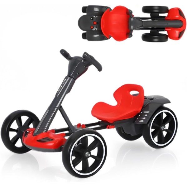 Masina Electrica Tip Kart pliabil de 6V cu scaun și volan reglabile pentru băieți și fete, muzică, roată pliabilă, lumini LED intermitente, Rosu