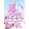 Role copii 2 in 1, Angel Wings, cu casca, cotiere si genunchiere, masuri reglabile 31-34, roz, S