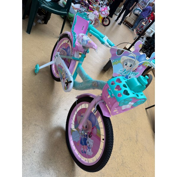 Bicicleta cu Cos Printesa ROZ intre 5 -9 ani, Scaun pentru papusi Roti ajutatoare, 20 inch, oglinda, aparatoare, frana de mana fata-spate
