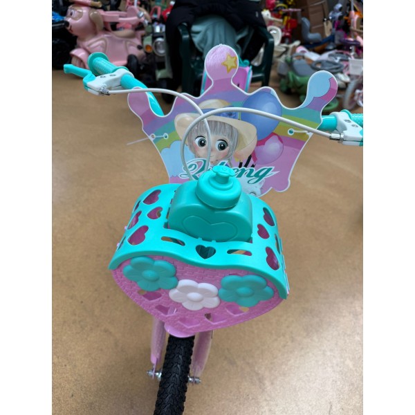 Bicicleta cu Cos Printesa ROZ intre 5 -9 ani, Scaun pentru papusi Roti ajutatoare, 20 inch, oglinda, aparatoare, frana de mana fata-spate