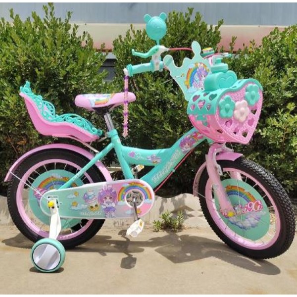 Bicicleta cu Cos Printesa ROZ intre 5 -9 ani, Scaun pentru papusi Roti ajutatoare, 20 inch, oglinda, aparatoare, frana de mana fata-spate