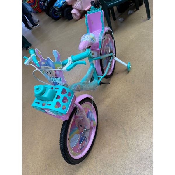 Bicicleta cu Cos Printesa ROZ intre 5 -9 ani, Scaun pentru papusi Roti ajutatoare, 20 inch, oglinda, aparatoare, frana de mana fata-spate