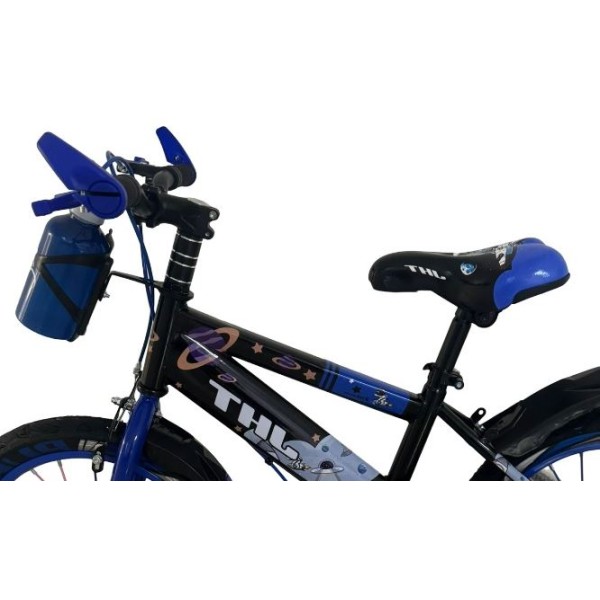 Bicicleta copii 5-7 ani cu roti ajutatoare si bidon pentru apa in suport JHT, 16 inch, albastru Bicicleta copii 5-7 ani cu roti ajutatoare si bidon pentru apa in suport JHT, 16 inch, albastru