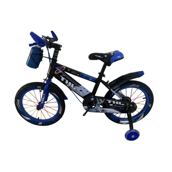 Bicicleta copii 5-7 ani cu roti ajutatoare si bidon pentru apa in suport JHT, 16 inch, albastru Bicicleta copii 5-7 ani cu roti ajutatoare si bidon pentru apa in suport JHT, 16 inch, albastru