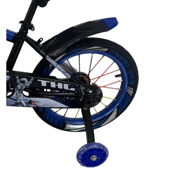 Bicicleta copii 5-7 ani cu roti ajutatoare si bidon pentru apa in suport JHT, 16 inch, albastru Bicicleta copii 5-7 ani cu roti ajutatoare si bidon pentru apa in suport JHT, 16 inch, albastru