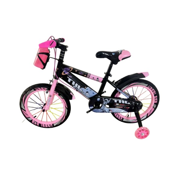 Bicicleta copii 5-7 ani cu roti ajutatoare si bidon pentru apa in suport JHT, 16 inch, Roz Bicicleta copii 5-7 ani cu roti ajutatoare si bidon pentru apa in suport JHT, 16 inch, Roz