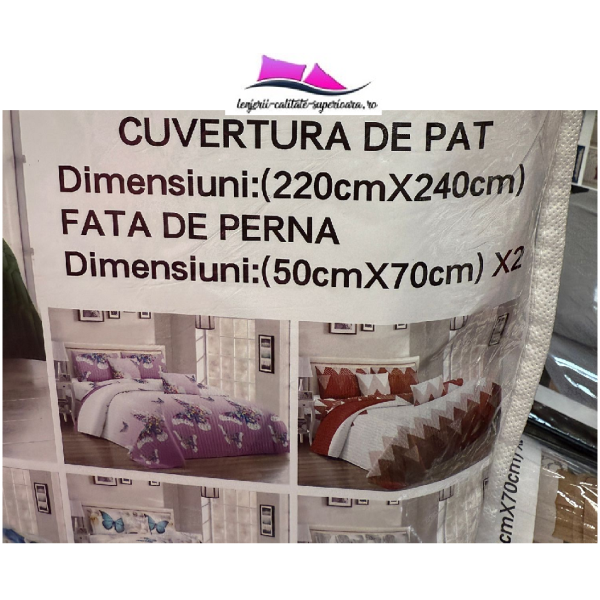 Set 3 Cuvertura dubla de lux din Bumbac Matlasata, Cuvertura de 220x240 cm, Cu 2 fete de perna 50 x70cm, CVN-19 Set 3 Cuvertura dubla de lux din Bumbac Matlasata, Cuvertura de 220x240 cm, Cu 2 fete de perna 50 x70cm, CVN-19