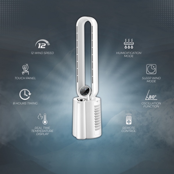 Ventilator turn Zilan fara palete, Timer, Oscilatie, 3 trepte de viteza, 3 moduri presetate, 40 W Ventilator turn Zilan fara palete, Timer, Oscilatie, 3 trepte de viteza, 3 moduri presetate, 40 W