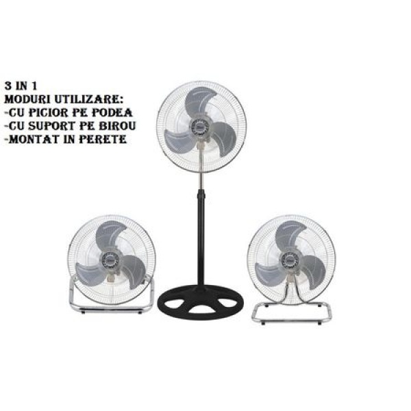 Ventilator cu picior FLORIA ,negru cu gri 3 in 1, Putere 55 W, 3 viteze, diametru 45 cm Ventilator cu picior FLORIA ,negru cu gri 3 in 1, Putere 55 W, 3 viteze, diametru 45 cm