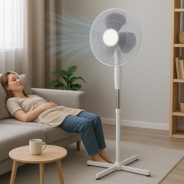 Ventilator cu picior Hausberg, 55W, 16 inch, 3 viteze, oscilatie, inaltime reglabila, alb