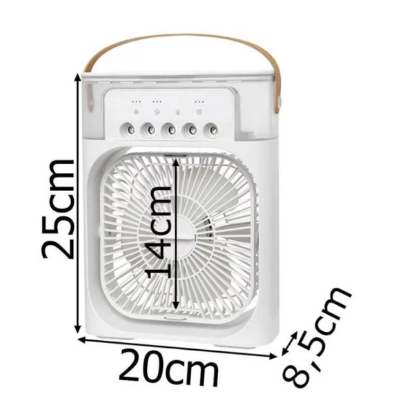 Mini ventilator portabil, 3 in 1, racitor de aer, umidificator, fundal RGB, 7 moduri de lumina, rezervor apa 600 ml, 25x20x8.5 cm, ALB Mini ventilator portabil, 3 in 1, racitor de aer, umidificator, fundal RGB, 7 moduri de lumina, rezervor apa 600 ml, 25x20x8.5 cm, ALB