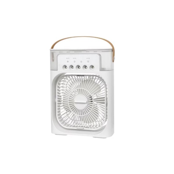 Mini ventilator portabil, 3 in 1, racitor de aer, umidificator, fundal RGB, 7 moduri de lumina, rezervor apa 600 ml, 25x20x8.5 cm, ALB Mini ventilator portabil, 3 in 1, racitor de aer, umidificator, fundal RGB, 7 moduri de lumina, rezervor apa 600 ml, 25x20x8.5 cm, ALB