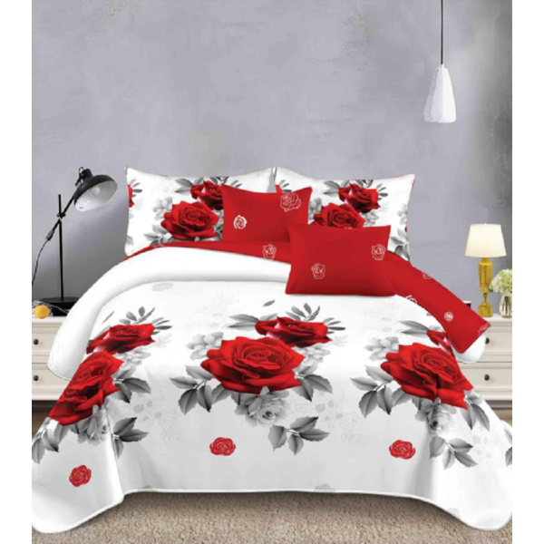 Lenjerie de pat dublu Bumbac Finet, pentru 2 persoane, 6 piese, Cearceaf de pat 220 x 235cm, JN-023