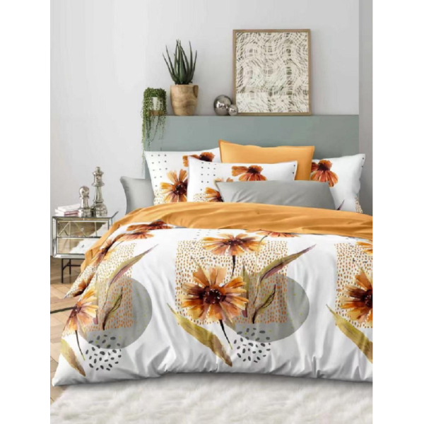 Lenjerie de pat dublu Bumbac Finet, pentru 2 persoane, 6 piese, Cearceaf de pat 220 x 235cm, JN-030