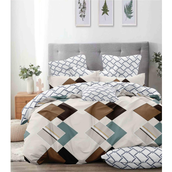 Lenjerie de pat dublu Bumbac Finet, pentru 2 persoane, 6 piese, Cearceaf de pat 220 x 235cm, JN-031