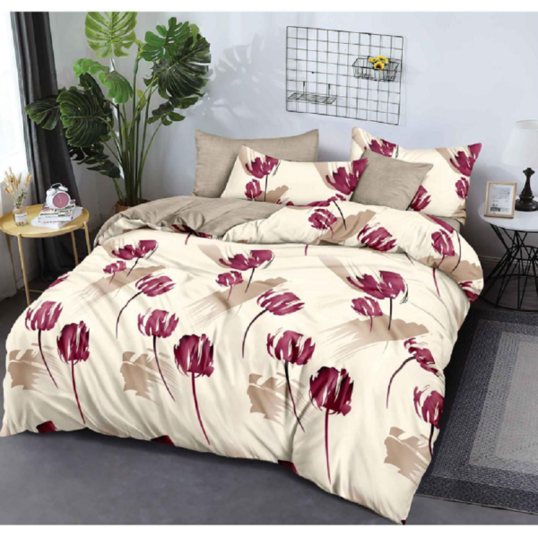 Lenjerie de pat dublu Bumbac Finet, pentru 2 persoane, 6 piese, Cearceaf de pat 180 x 200cm, JN-047