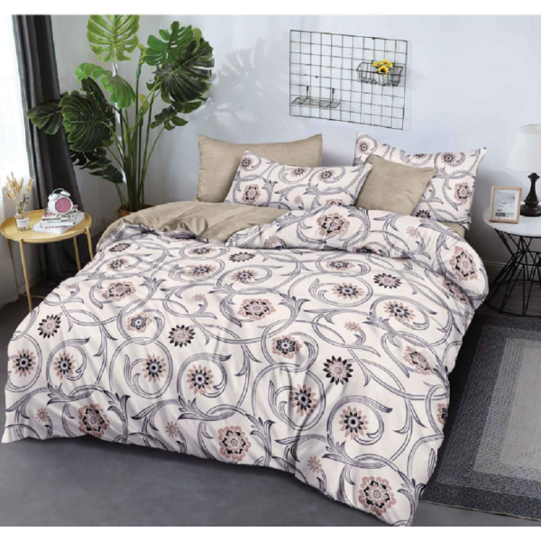 Lenjerie de pat dublu Bumbac Finet, pentru 2 persoane, 6 piese, Cearceaf de pat 180 x 200cm, JN-057