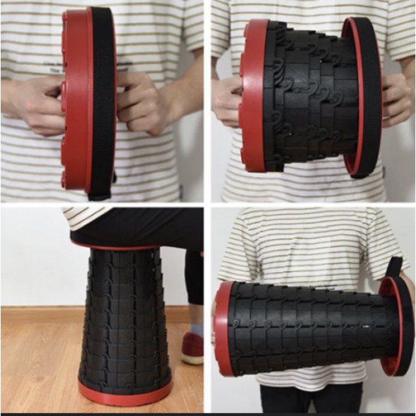 Scaun portabil rotund, retractabil, extensibil cu pliere telescopica Scaun portabil rotund, retractabil, extensibil cu pliere telescopica