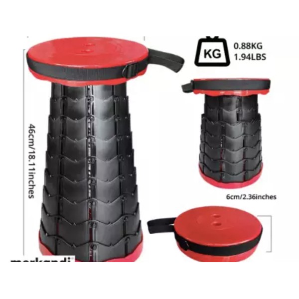 Scaun portabil rotund, retractabil, extensibil cu pliere telescopica Scaun portabil rotund, retractabil, extensibil cu pliere telescopica