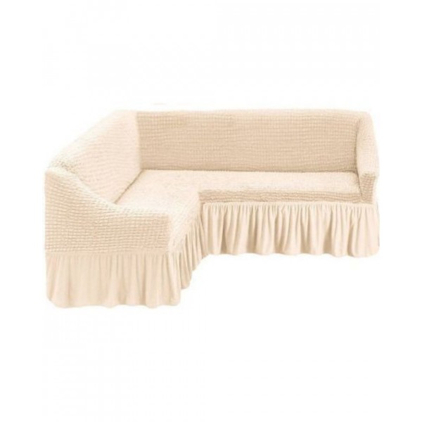 Husa creponata cu volane pentru colțar bej natur