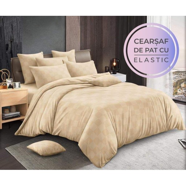 Lenjerie 6 piese din Damasc-Cearceaf cu Elastic
