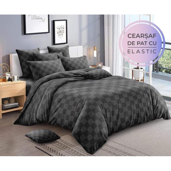 Lenjerie 6 piese din Damasc-Cearceaf cu Elastic