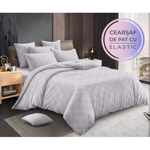 Lenjerie 6 piese din Damasc-Cearceaf cu Elastic