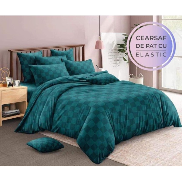 Lenjerie 6 piese din Damasc-Cearceaf cu Elastic