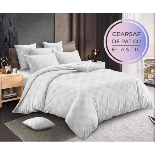 Lenjerie 6 piese din Damasc-Cearceaf cu Elastic