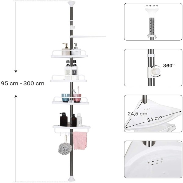 Etajera telescopica pentru baie, 4 rafturi, 100-260 cm Etajera telescopica pentru baie, 4 rafturi, 100-260 cm